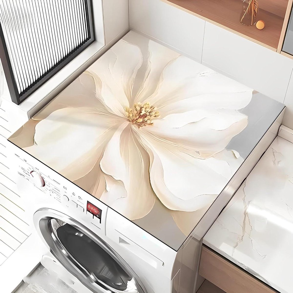 Wasmachine Droger Mat - Apparaatbeschermer Keuken - Apparaten Beschermen - Super Waterabsorberend - 60 x 60 cm - Beige Bloemen