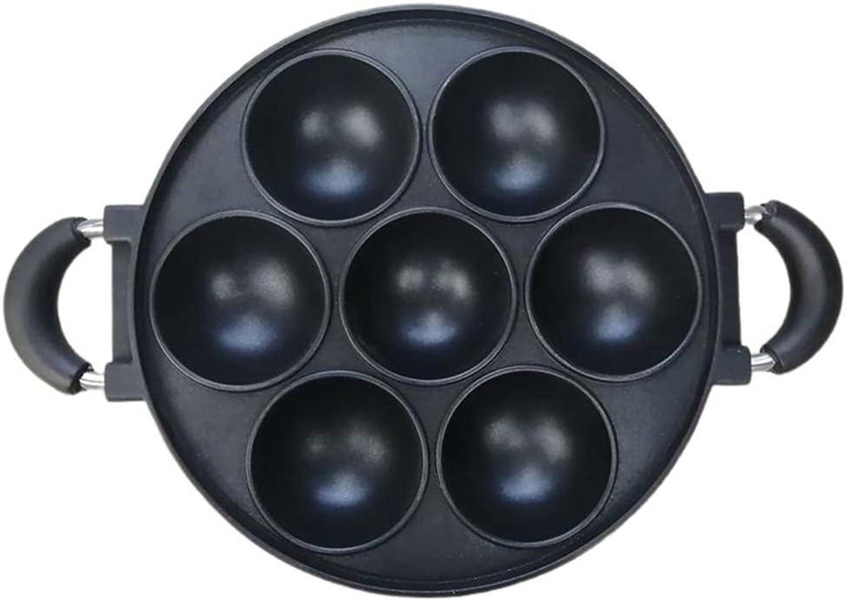 Pannenkoekenpan met 7 Gaten - Omeletpan Ei Pan - Ontbijt Maken - Anti-aanbaklaag Gietijzer - 26 cm Diameter - Zwart
