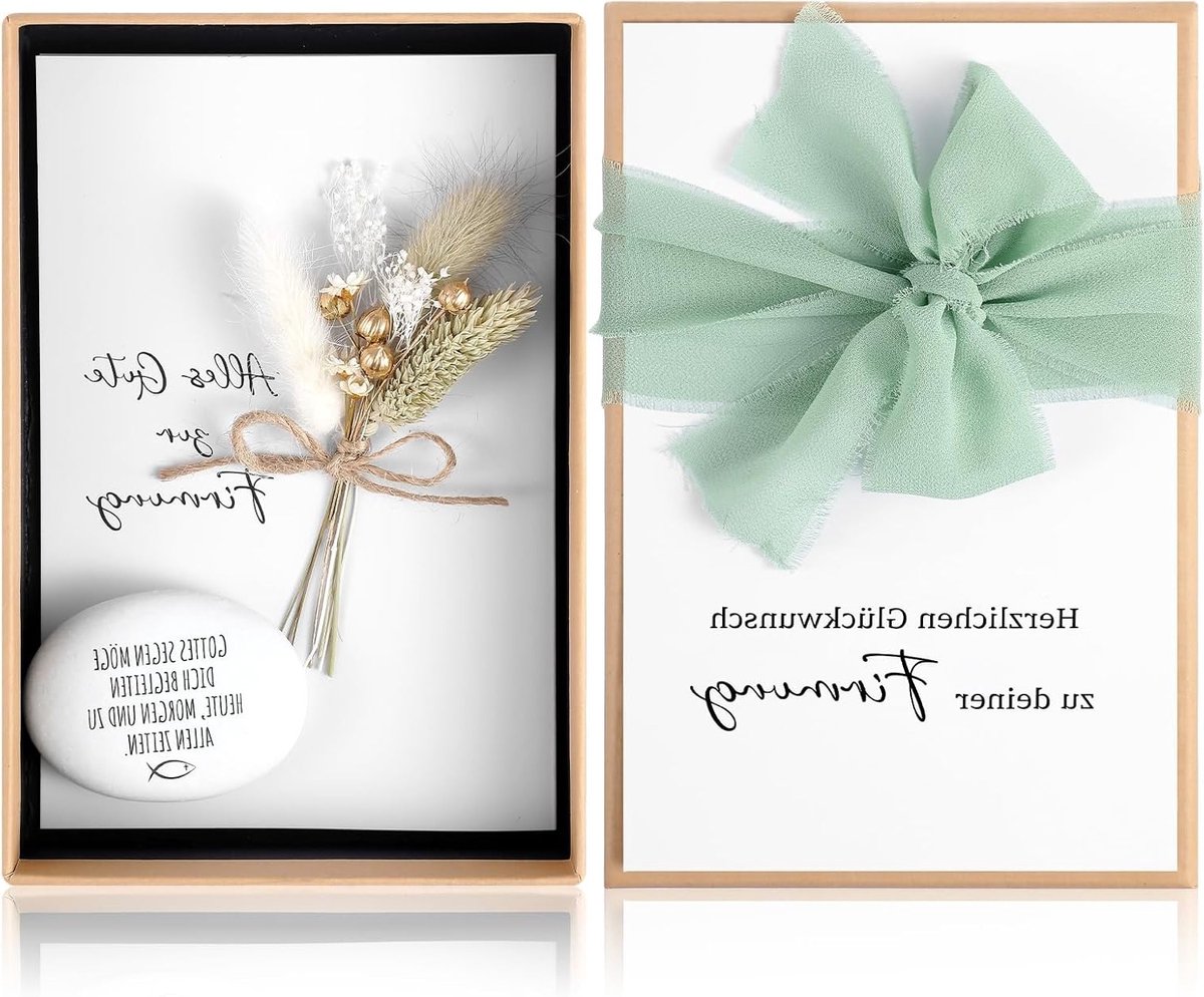 Cadeauset voor de Firmung met Geld, Wenskaart, Gedroogde Bloemen en Gelukssteen - Persoonlijke Decoratie met Lichtgroene Accenten