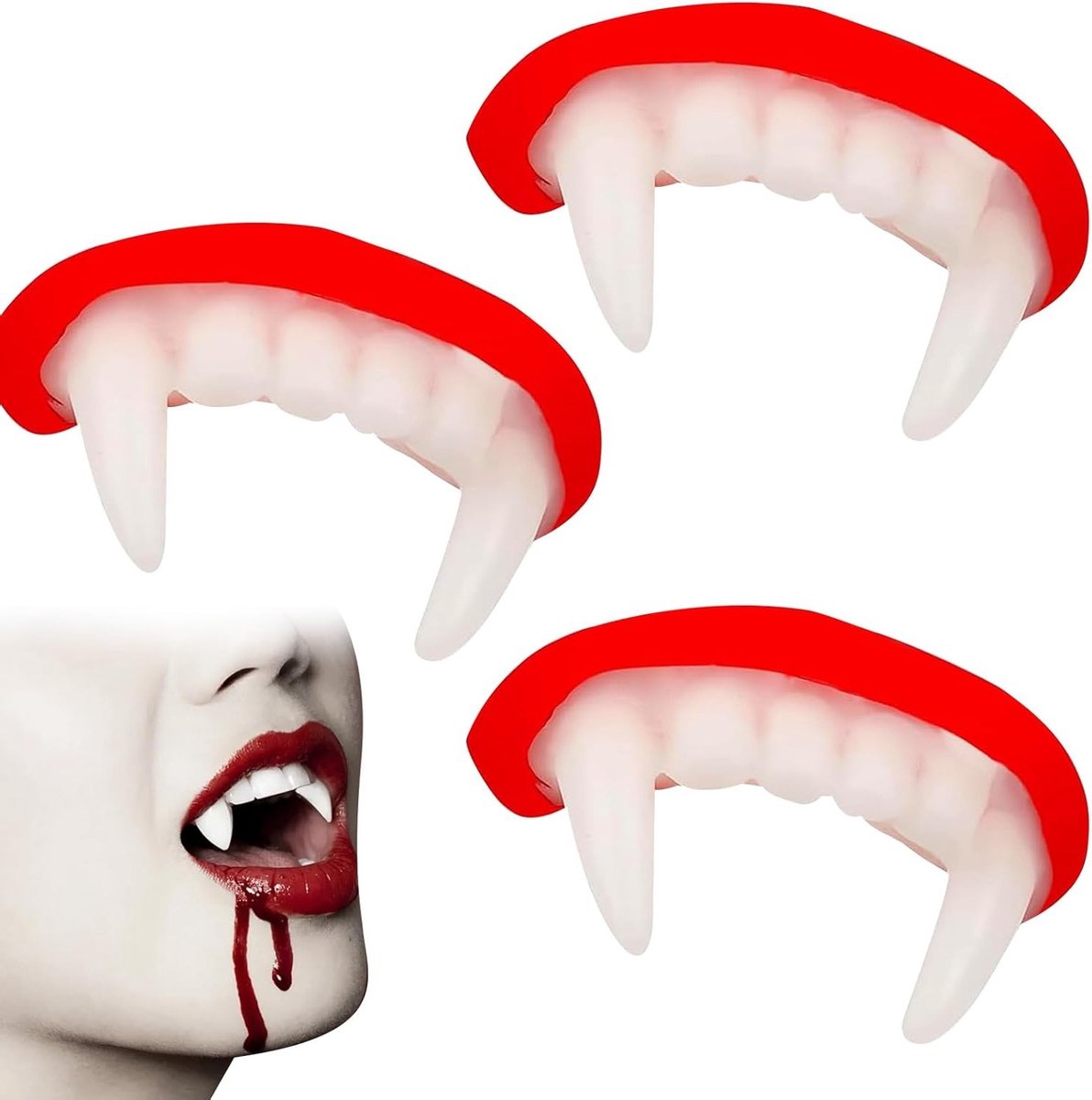 Halloween Vampier Tanden Set van 3 Stuks, Nep Canines voor Cosplay en Feestaccessoires, Perfect voor Halloween en Kostuumfeesten