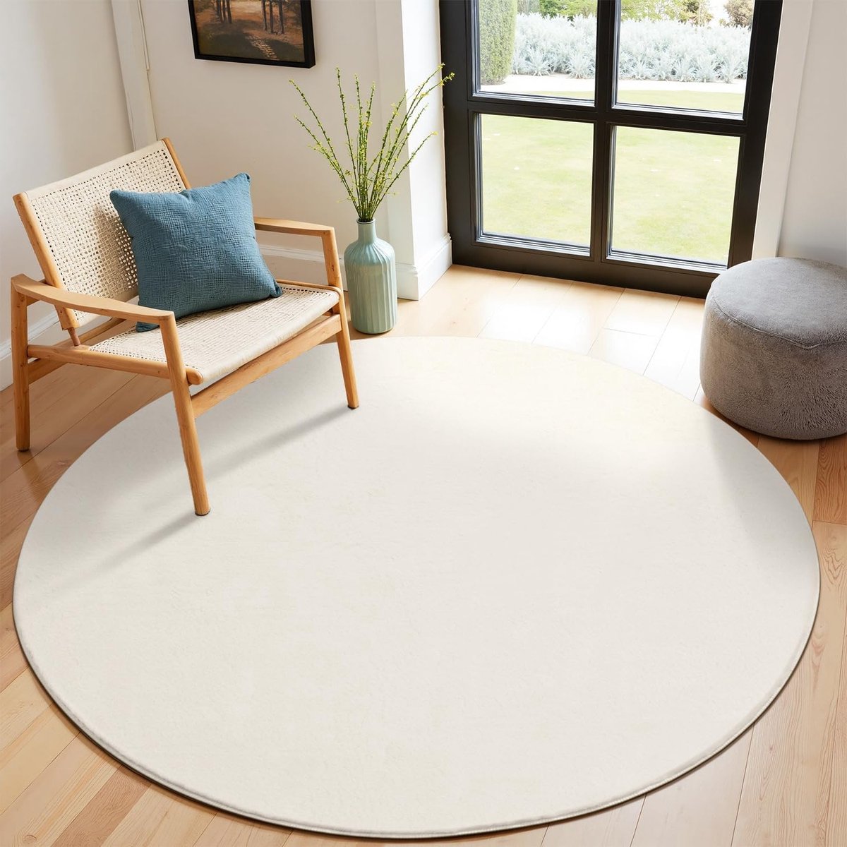 Ronde 160 cm Cream Vloerkleed van Neppels, Fluffy en Zacht voor de Woonkamer, Wasbaar en A