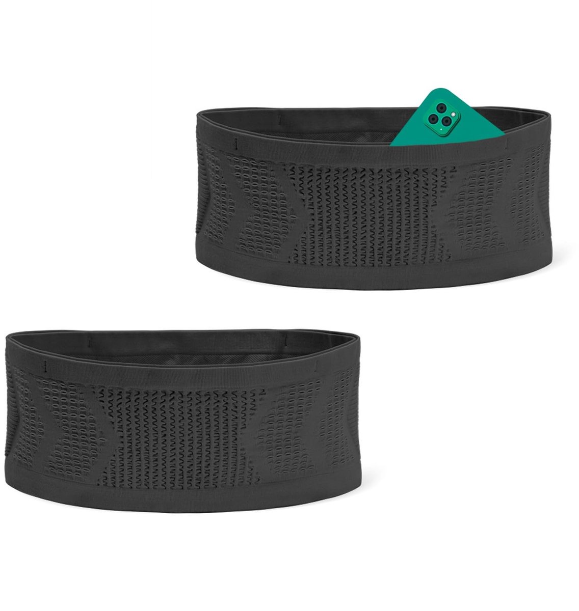 Dailygoody - Sport-loopgordel - Heuptas - Ademend - Zwart - Multifunctioneel - Geschikt voor hardlopen, joggen en fietsen - 2 stuks