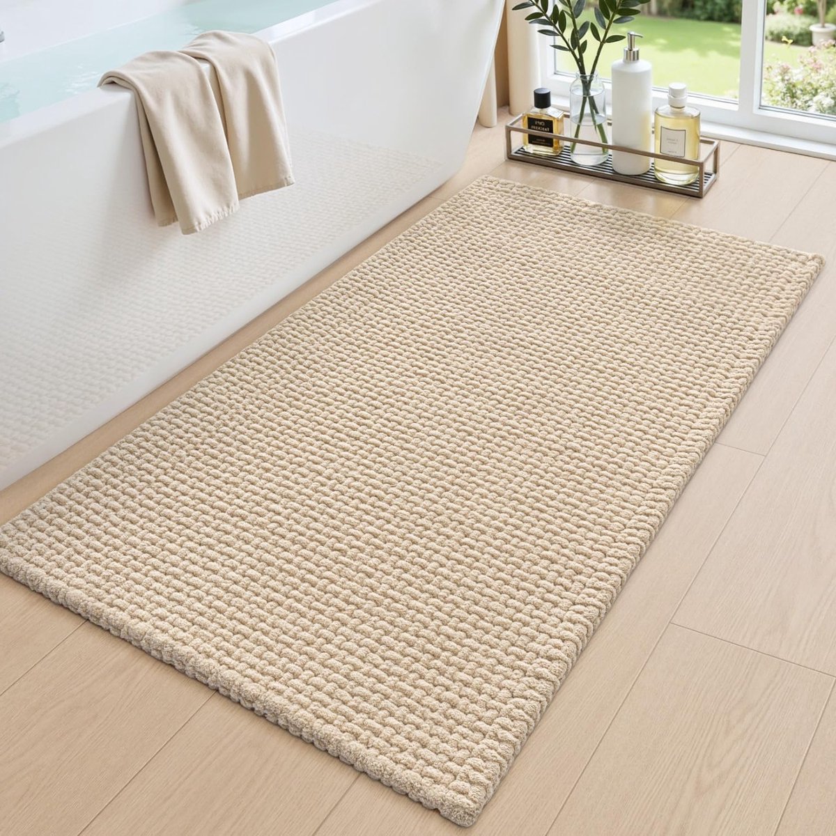 Chenille Badmat - Badkamer Tapijt - Badkamer Comfort - Superabsorberend en Snel Droog - 60 x 90 cm - Beige
