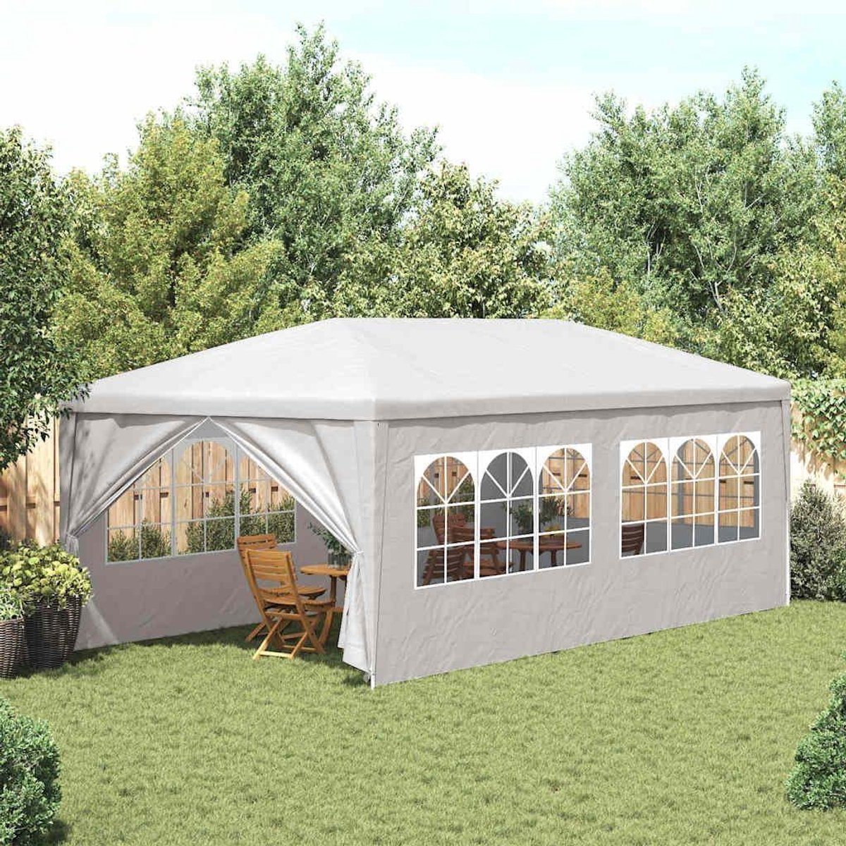 Partytent met Zijwanden - Tuintent Feesttent - Feestjes Organiseren - UV- en Waterbestendig - 3 x 6 meter - Wit