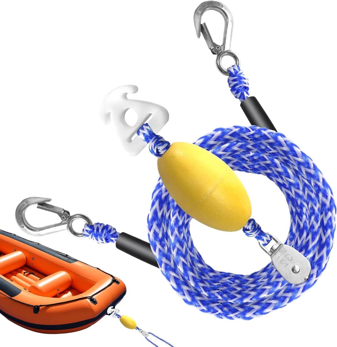Sleeptouw voor boot - Nautisch touw - Watersporten en varen - Hoge zichtbaarheid drijver - 16 voet lengte - Uniek kenmerk
