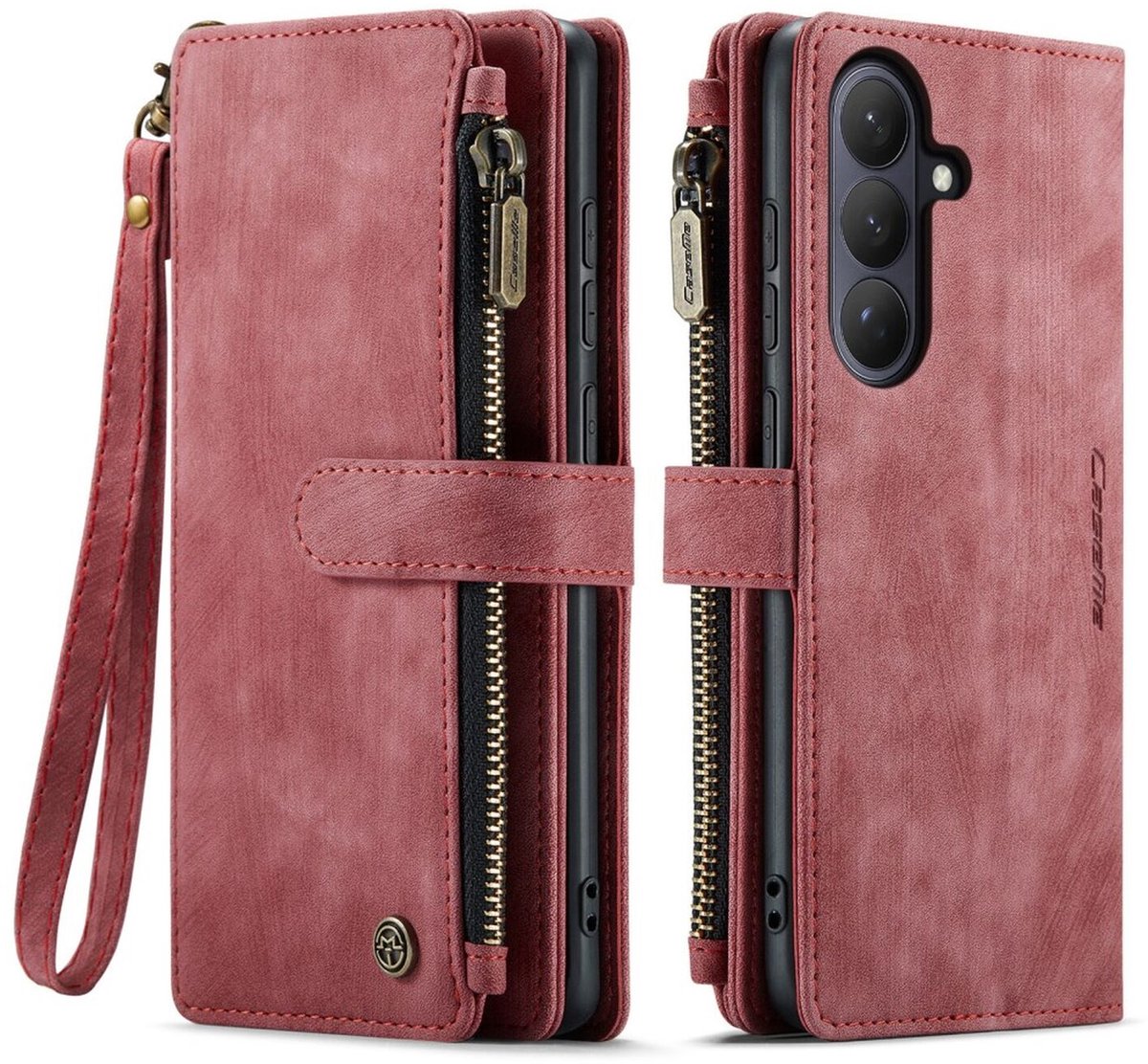 CaseMe C30 Hoesje Geschikt voor Samsung Galaxy S26 | Wallet Zipper Book Case met Pasjeshouder | Beschermhoes met Portemonnee | Rood