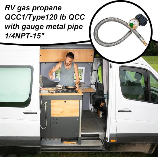 Gasslang met Drukindicator - Gas Regulator Slang - Veilig Koken Buiten - Echt Display - 38 cm - Zwart — afbeelding 3