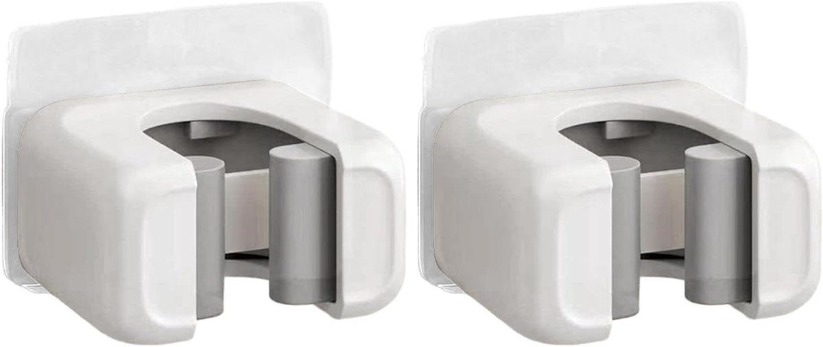 Wandbevestiging Bezemhouder - Dweilrek Opberger - Schoonmaakspullen Organiseren - Boorvrije Installatie - 6x4.8x4 cm - Wit