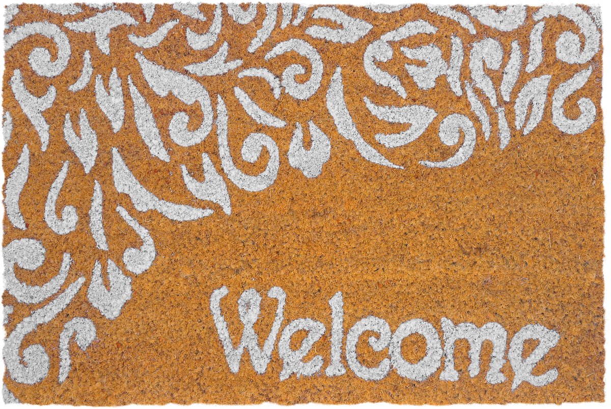 Deurmat kokos - welcome - 60 x 40 cm - antislip - natuur-wit