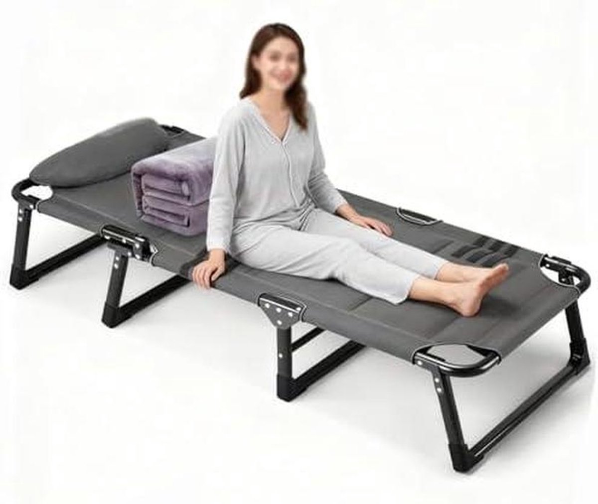 Opklapbed - Kampeerbed - Ontspannen - Inclusief matras - 190x68 cm - Grijs