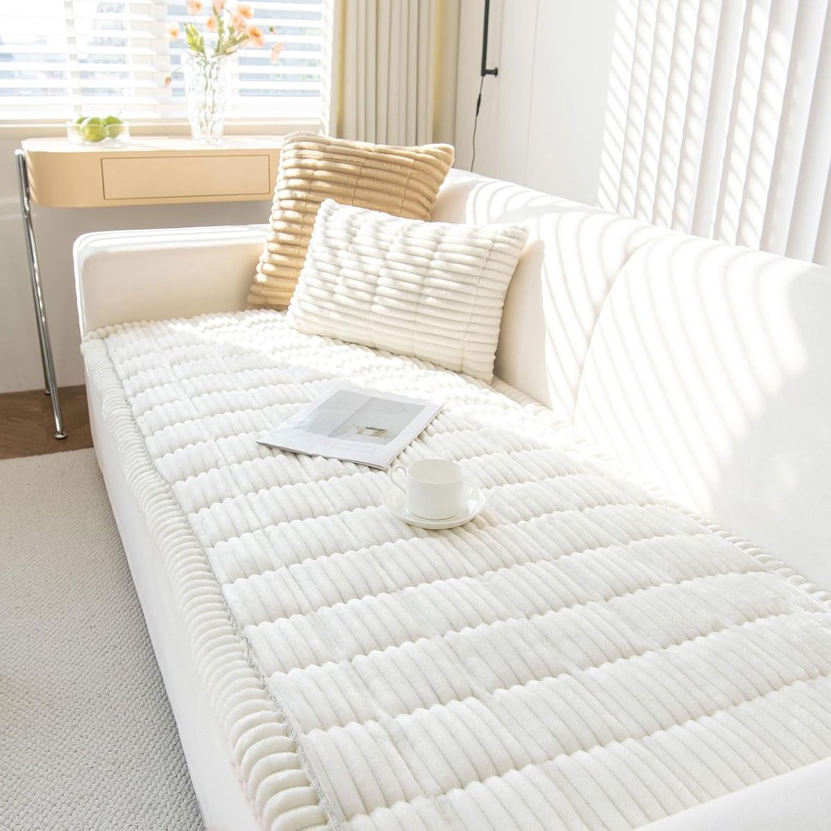 Zachte en Dikke Hoes voor 1-4 Zits Bank - Antislip Sofa Beschermers voor Huisdieren en Kinderen (Wit, 70x70x70cm)