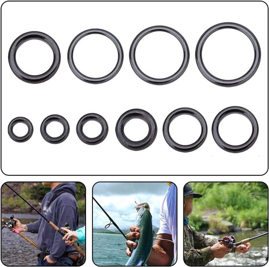 Reparatieset Hengel - Gids Ringen - Vissen Onderhoud - Keramische Inzetstukken - 10 Maten 20 Stuks - Zwart — afbeelding 5