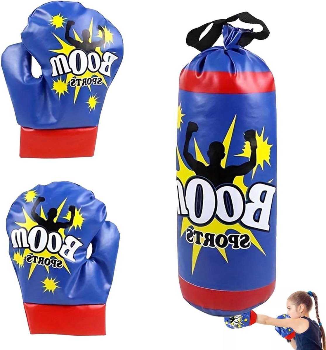 Bokszak met Handschoenen - Trainingszak Stootzak - Bokstraining Thuis - Solide Katoenen Vulling - 15 x 15 x 31 cm