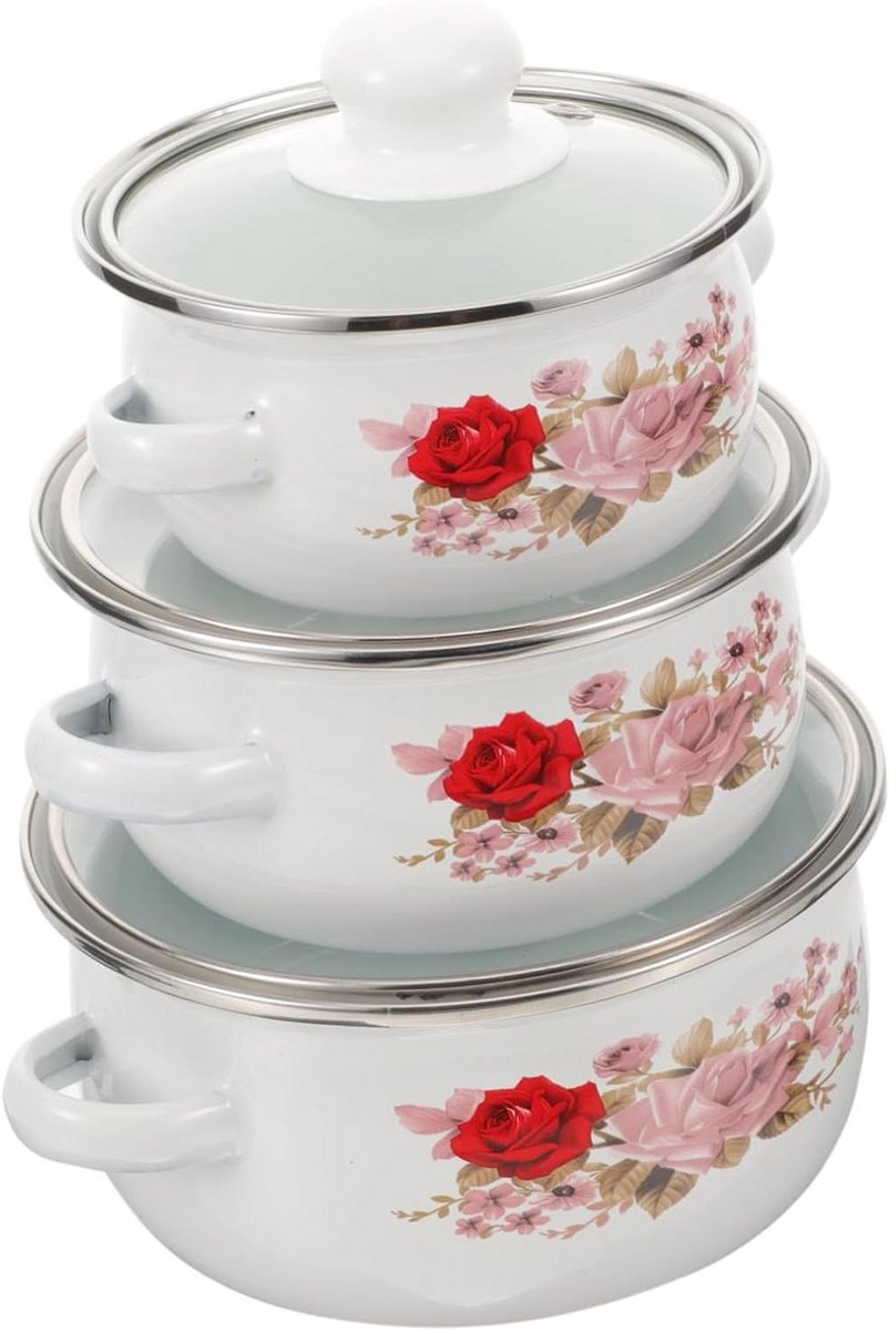 Soeppannen Set - Stoofpot Braadpan - Thuis Koken - Gelijkmatige Warmteverdeling - 16 cm - Wit