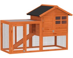 PawHut Konijnenhok-Grenenhout, Staal-123,5L x 62,6B x 92,5H cm-Oranje