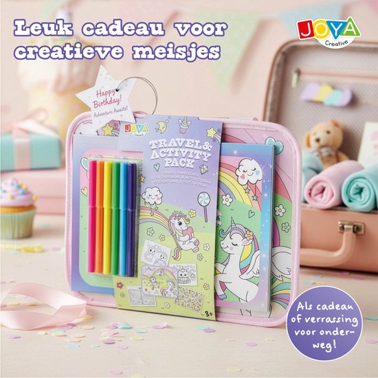 Unicorn Reispakket - Kleurboek en Tekenpakket Meisjes voor Onderweg - Reisspeelgoed met Stickerboek en Doeboek - Vakantieboek - Joya Creative