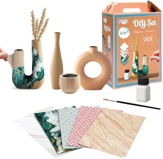 Joya Creative Home Deco Knutselpakket DIY 4in1 - Papier Mache Vaas Set - Decoreer je eigen Vazen - Creatief Knutselen voor Volwassenen - Decoratieve Accessoires voor in Huis