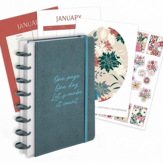 Luxe Planner Ongedateerd - Dagplanner A5 Formaat - Weekplanner Hardcover - Ringband - Journal - Organizer - Stickervellen - Liniaal - Joya Creative