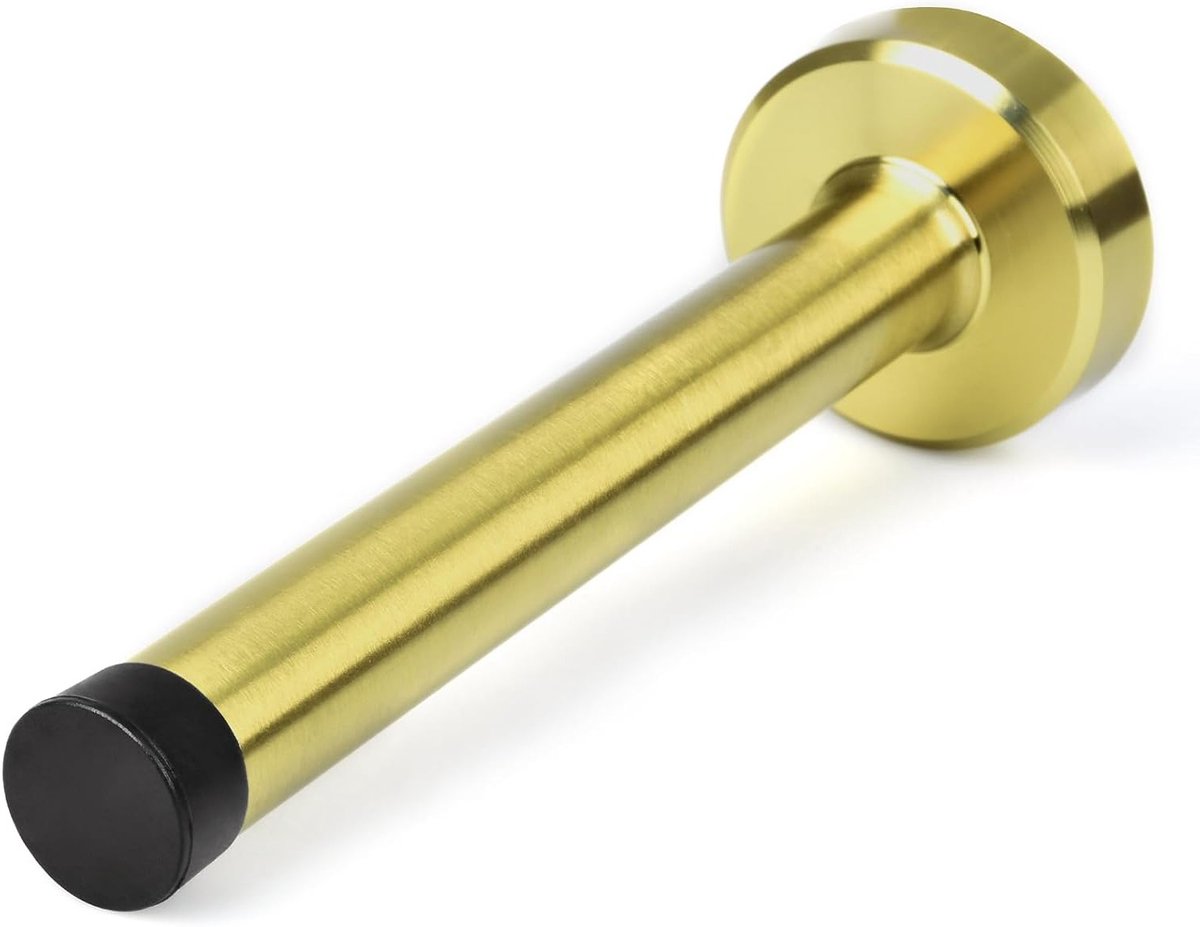 150 mm extra lange deurstopper wandmontage met rubberen bumperpunt - messing goud