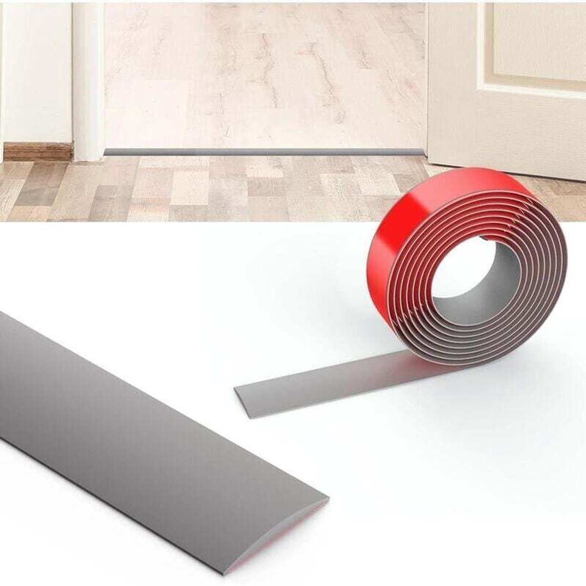 Zelfklevende overgangsvloer geschikt voor deurdrempels, 2m x 4cm, grijs, PVC-materiaal, decoratief geschikt voor woningen (houten vloeren/linoleumvloeren)