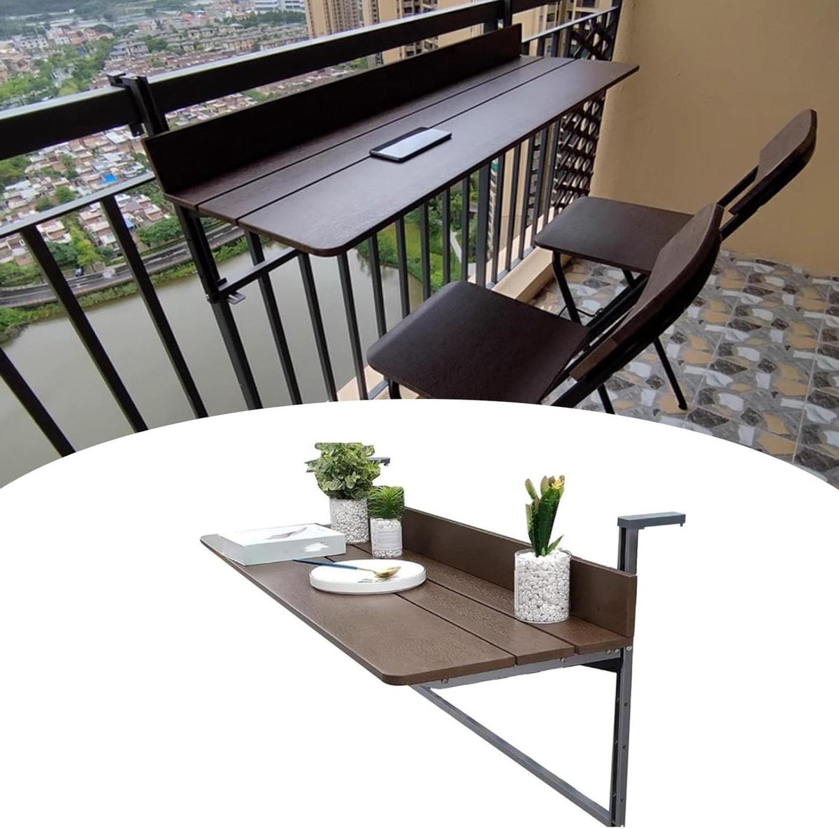 Opklapbare wandtafel - Balkontafel hangend - Buitenruimte creëren - Ruimtebesparend ontwerp - 100x37 cm - Houtkleur