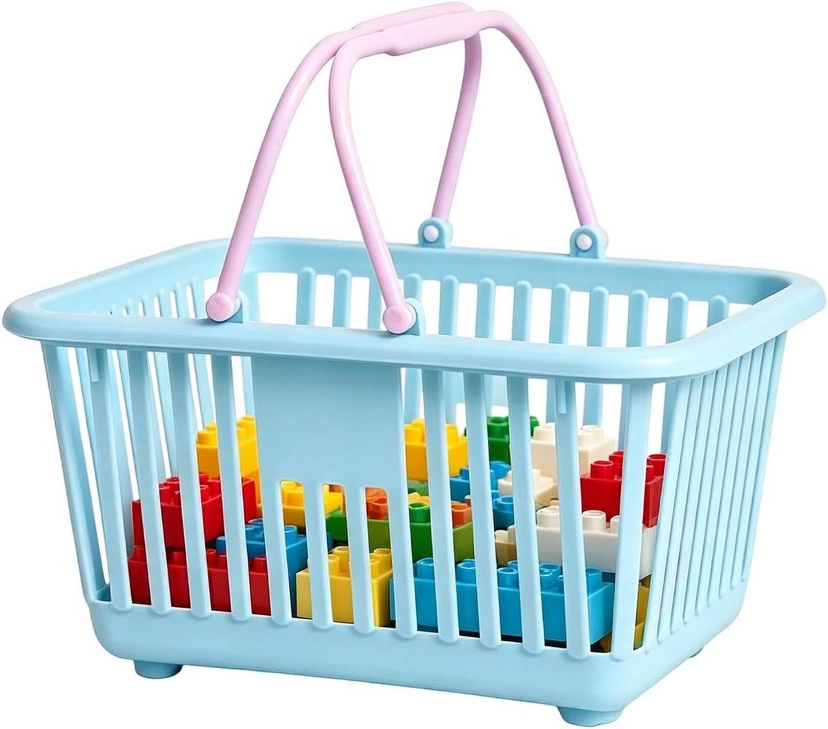 Mini Winkelmand - Draagbare Organizer - Speelgoed Opbergen - Met Handgrepen - 13x16x8 cm - Blauw