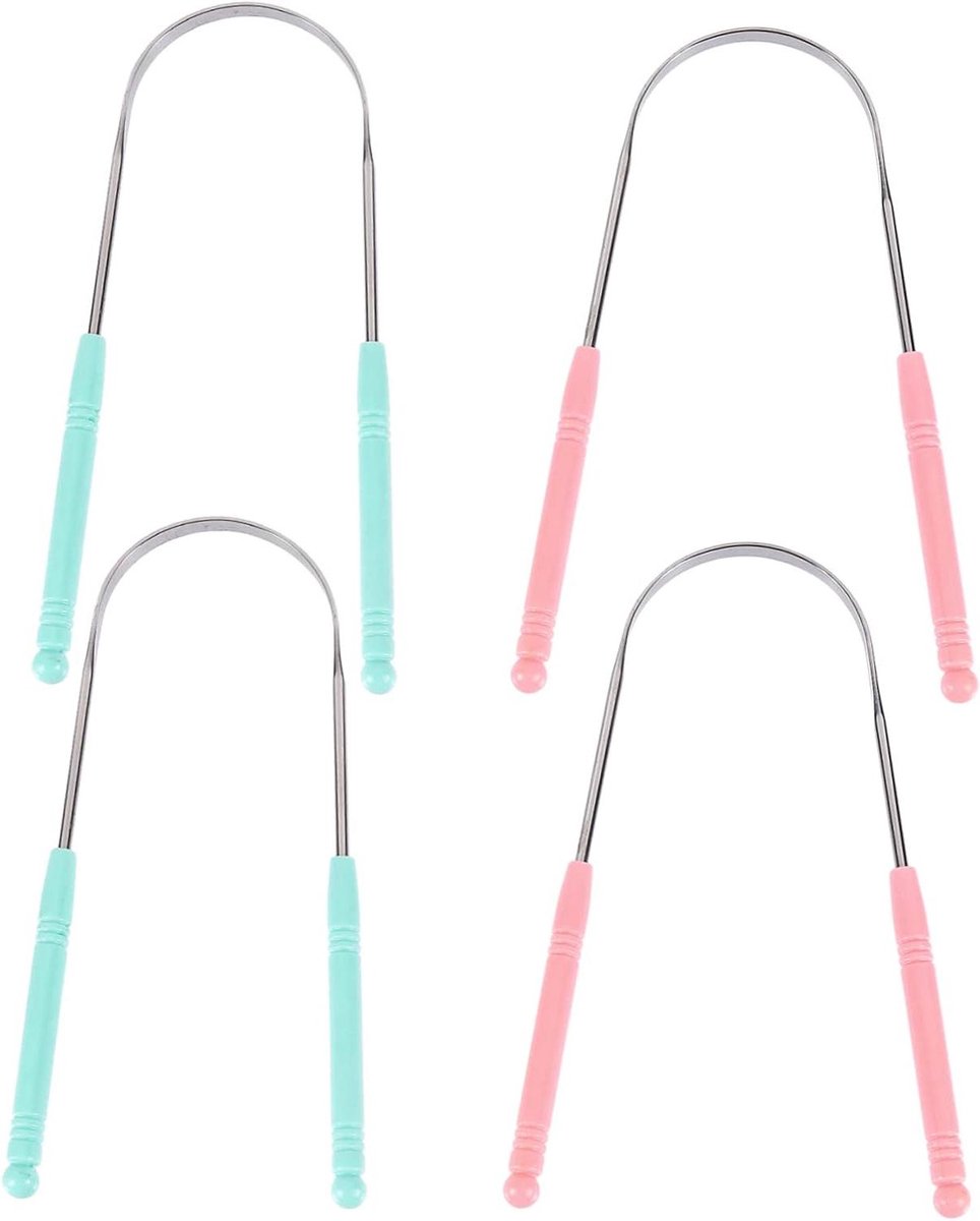 Tongschrapers Set - Mondhygiëne Hulpmiddel - Frisse Adem - Roestvrij Staal - 4 Stuks - Gemengde Kleuren