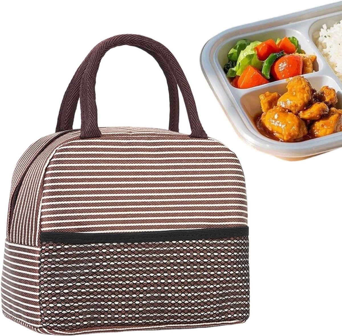 Lunchtas - Voedselcontainer - Maaltijden Meenemen - Mesh Vak - 23 x 16 x 20 cm - Bruin