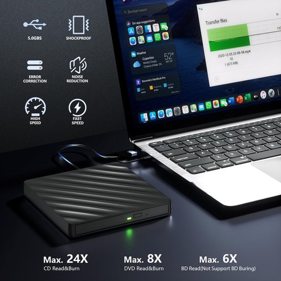 Externe Blu-ray Speler - Optisch Station - Films Kijken - 5-in-1 Multifunctioneel - USB 3.0 Type-C - Zwart — afbeelding 2