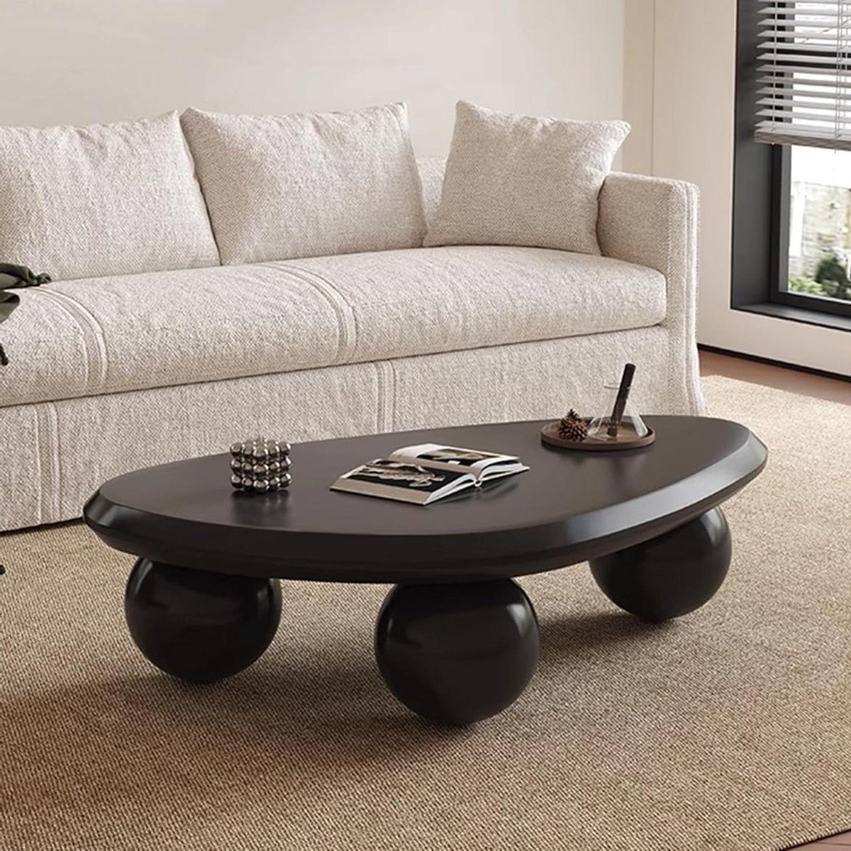 Ovale Salontafel - Uniek Ontwerp - Woonkamer Decoratie - Wolkvormig Tafelblad - 100 cm - Zwart