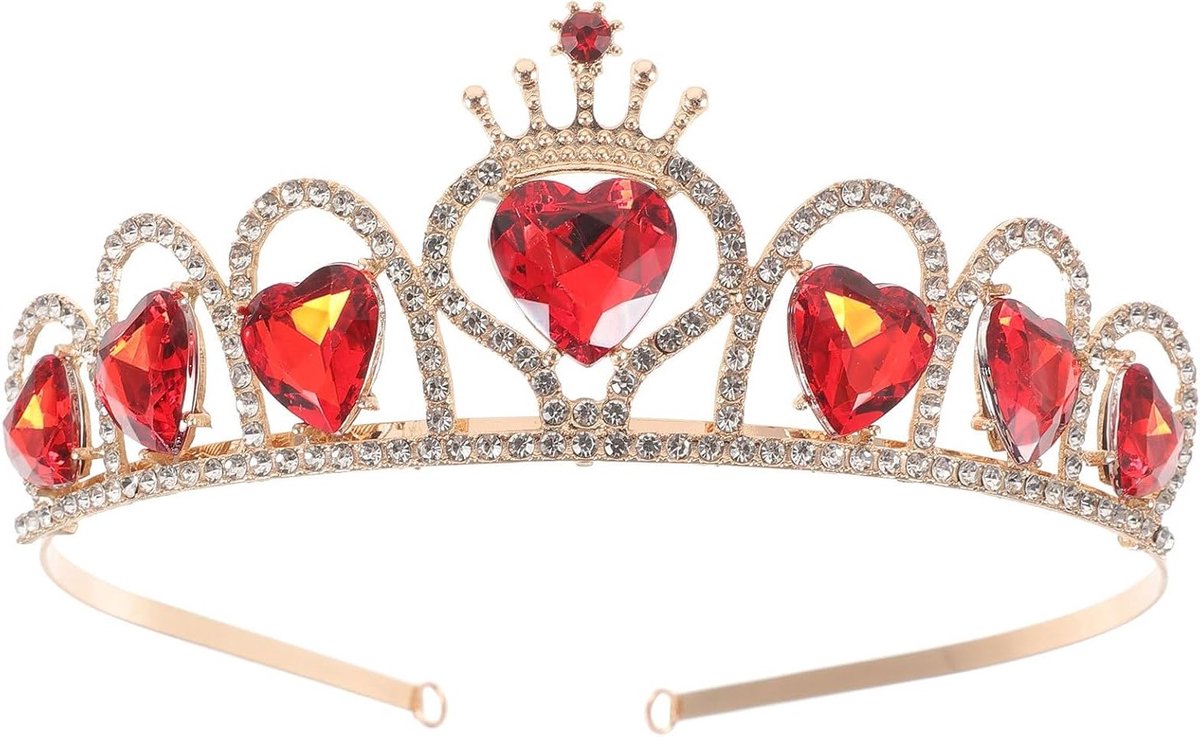 Luxe Kroon Haarband voor Bruiden - Barokke Hoofdband, Haaraccessoires voor Vrouwen, Bachelorette Party Decoratie, Rode Acryl Hartversiering