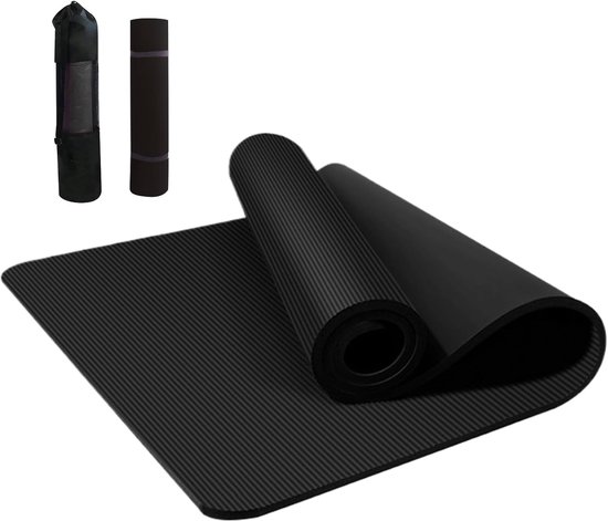 Yogamat - Fitnessmat Pilatesmat - Thuis Trainen - Extra Dikke Dempingsmat - 180 x 60 cm - Zwart van Yogamat — afbeelding 4