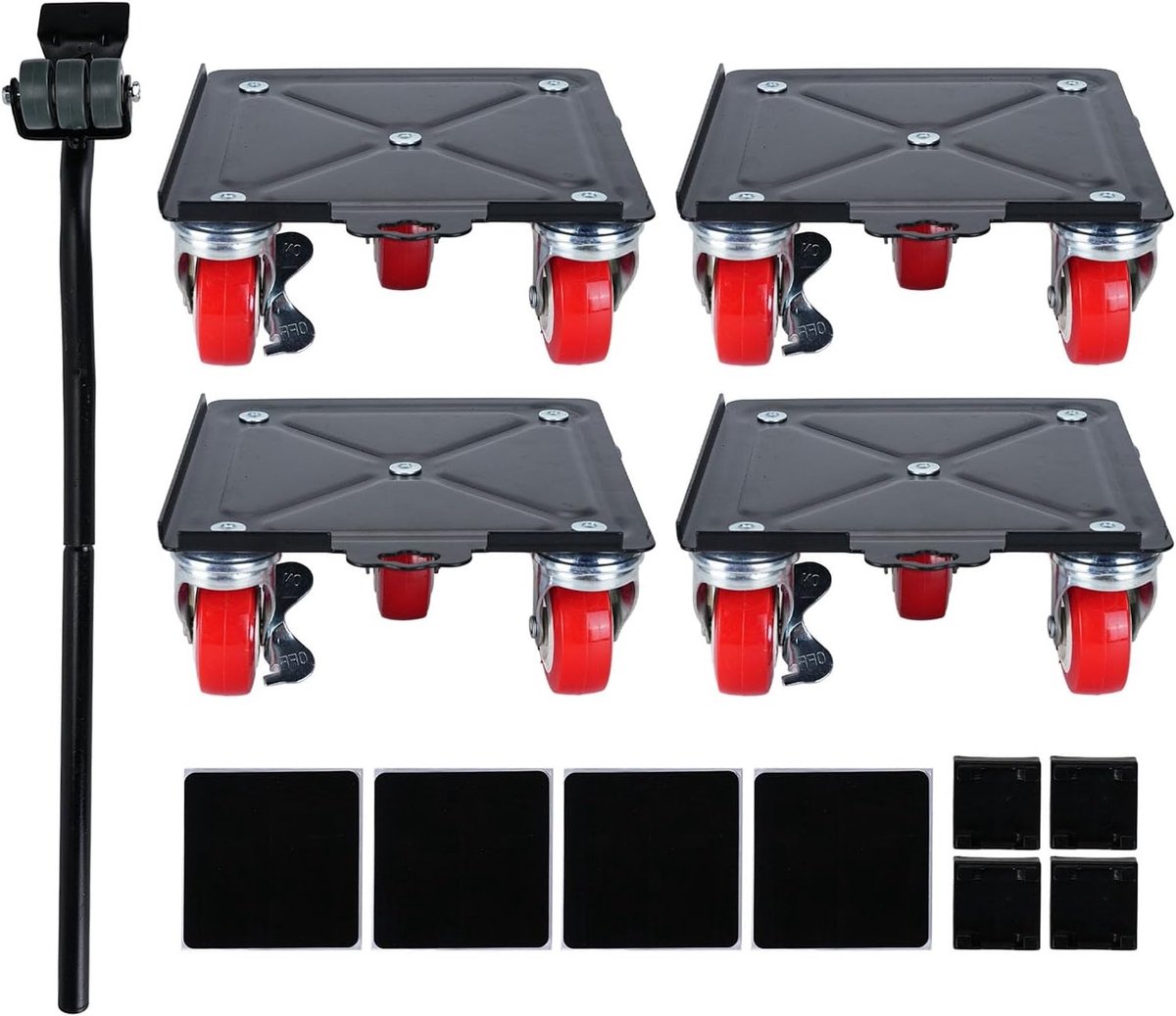 Meubelverhuizer met 5 wielen, 3000 kg draagvermogen, carbon stalen transportrollers met hefboom voor bank en kast, 6,30 x 6,30 inch