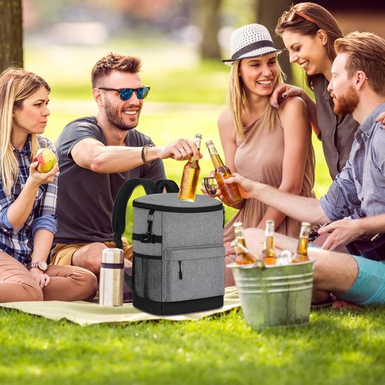 Koelere rugzak - Geïsoleerde tas - Picknick en reizen - Waterdicht en robuust - 17 liter capaciteit - Grijs — afbeelding 2