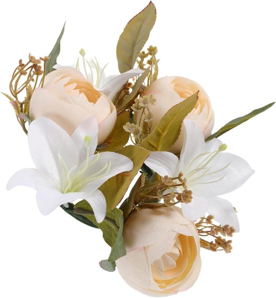 Kunstmatige Bloem Krans - Nep Bloem Decoratie - Tafel Decoratie - Levensechte Rozen Lelies - 30 cm - Beige