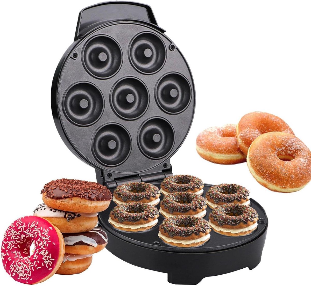 Mini Donut Maker - Donut Pan - Zelf Snacks Maken - 7-gaats Anti-aanbak - 10.6 x 22.7 x 10.6 cm
