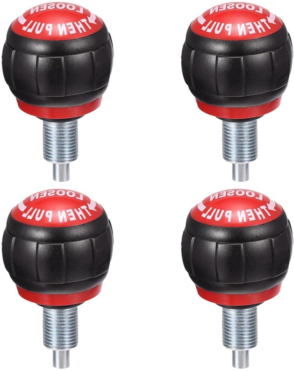 Trekpen Veerknoppen - Pin Knoppen - Fitnessapparaten Aanpassen - Kogelvormige Grip - 4 stuks - Zwart/Rood