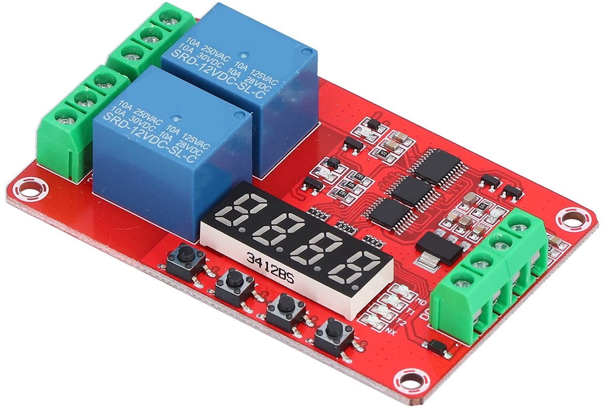 aladdien - Tijdvertragingsrelais - 2-kanaals - LCD-scherm - 12V - Triggervertraging - Schakelrelaismodule - Geschikt voor diverse toepassingen - Com..