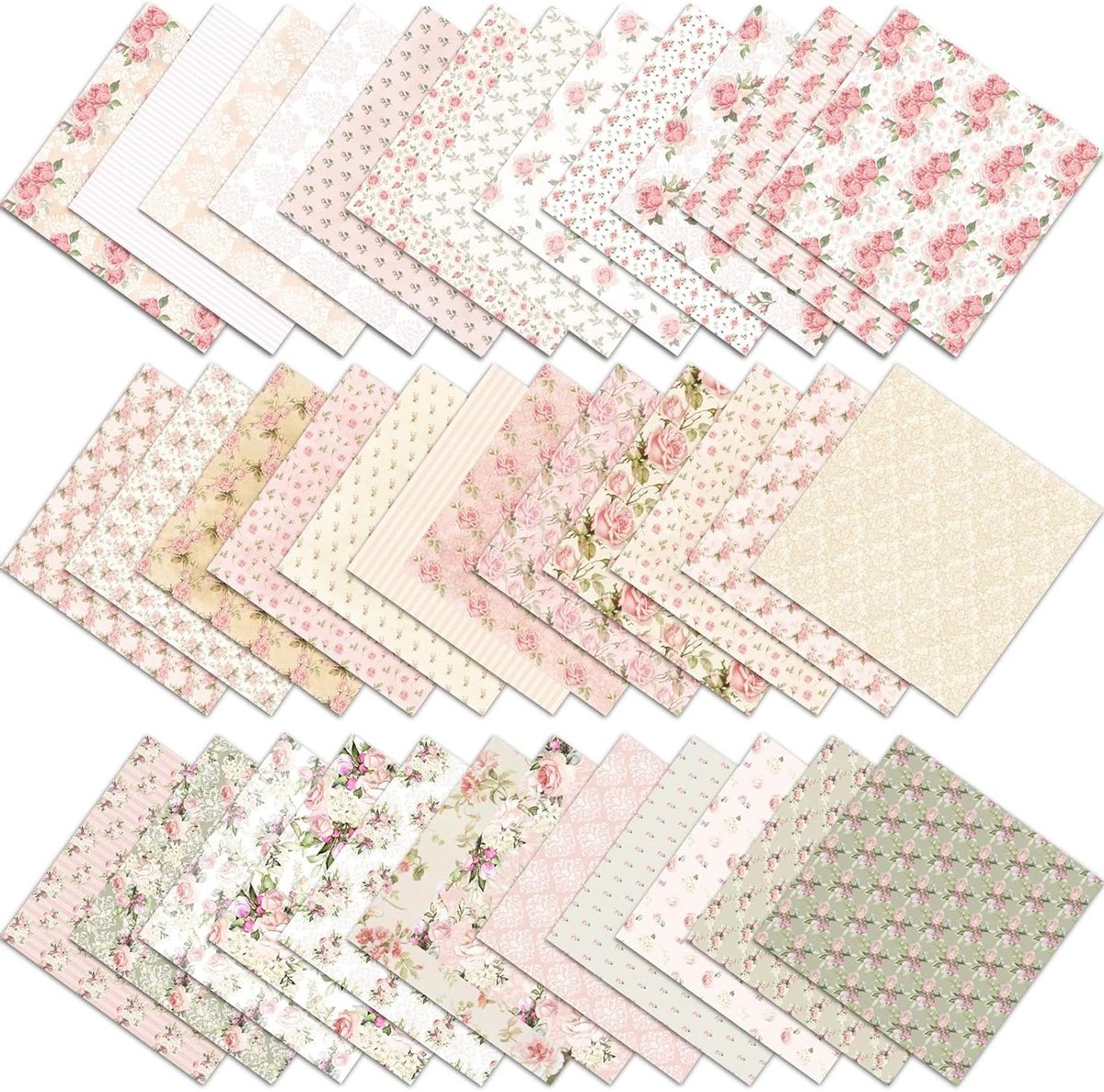 Floral Patroon Scrapbooking Papier Set van 36 Vellen, Vintage Decoratief Papier voor Journal en Decoupage, 15 x 15 cm, Creatieve Scrapbooking Accessoires