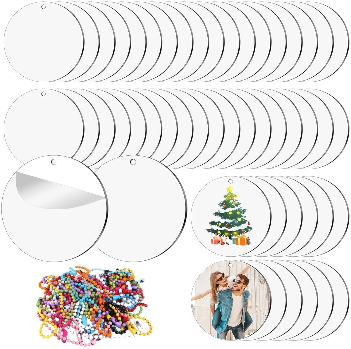 Ronde Acryl Schijven 5cm - 50 Stuks Transparante Disc met Gat voor DIY Sleutelhangers, Knutselprojecten en Verfactiviteiten