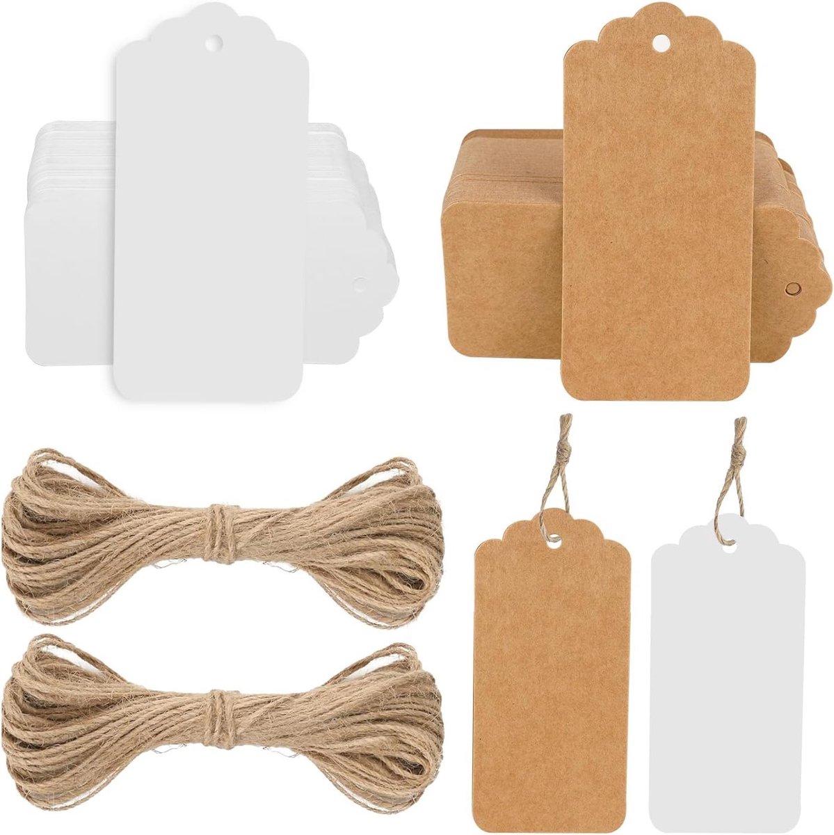 200 Stuks Lege Kraft Papieren Cadeautags, Schrijfbare Labels voor Prijs, Huwelijk en Kerstverpakking