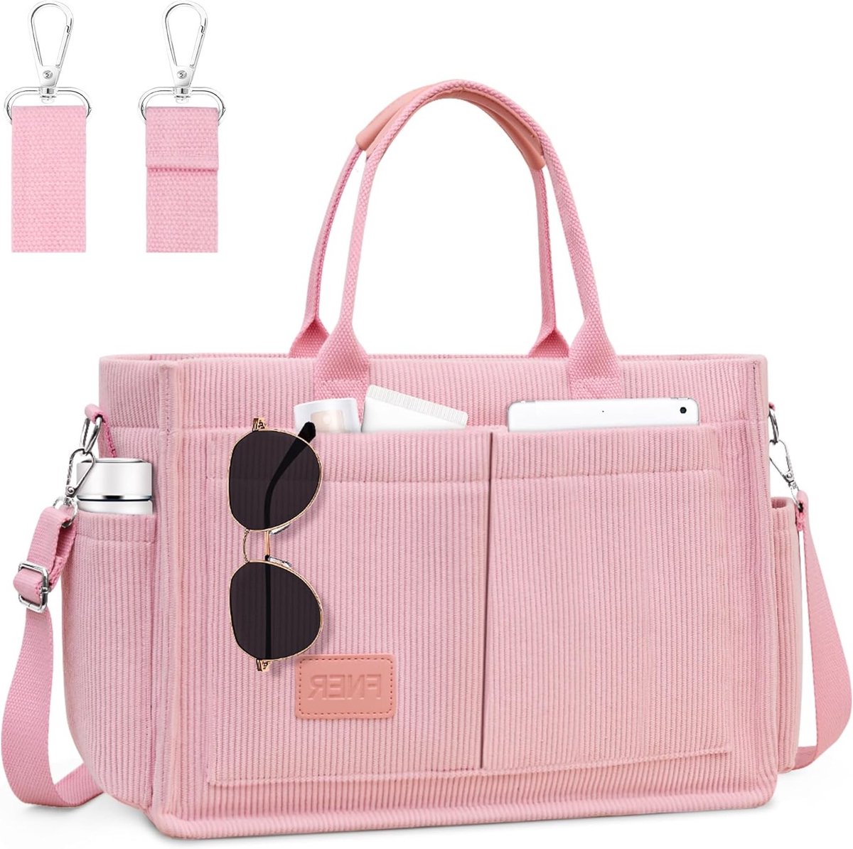 Grote capaciteit schoudertas voor dames van corduroy, casual tote bag met verstelbare schouderband, perfect voor werk, winkelen en reizen
