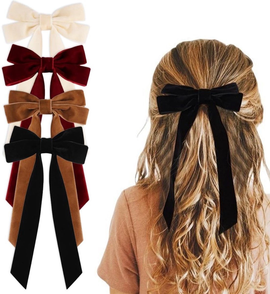 Elegante Haarspelden in Velours - 4 Stuks Bows Haarclips voor Ponytail en Accessoires