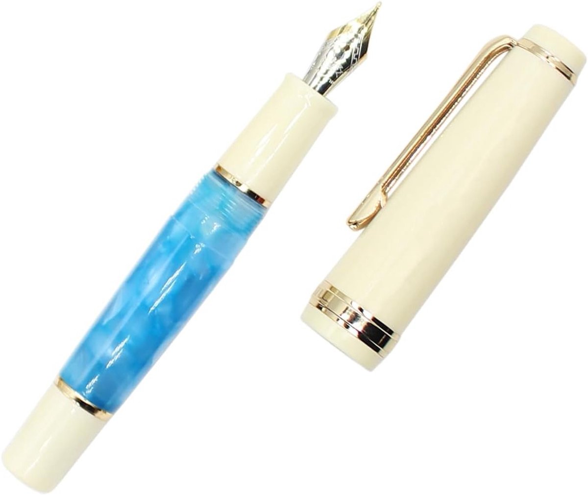 Mini Fountain Pen met Gouden Afwerking, Acryl Pocket Pen in Lichtblauw, Fijne Nib 0.5mm voor Precisie Schrijven