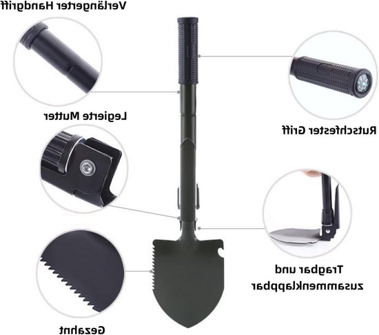 Dailygoods- Vouwspade Premium - Veldspade - Inklapbaar - Hoogwaardig Gelegeerd Staal - Multifunctioneel - Inclusief Kompas - Schep van Dailygoods — afbeelding 4