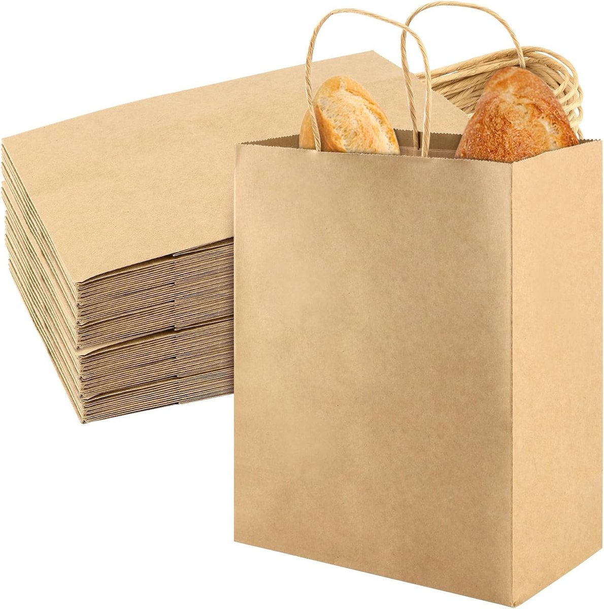 60 stuks witte papieren zakken 21 x 11 x 27 cm, 130 g/m² geschenkzakjes met handgrepen voor cadeaus, snoep, bruiloften en winkelen