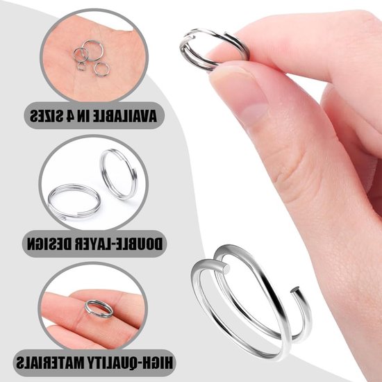 400 Stuks Splitringen 6/8/10/12mm, Mini O Ringen met Dubbele Lussen voor Sleutelhangers, Sieraden, Armbanden en DIY Projecten — afbeelding 2