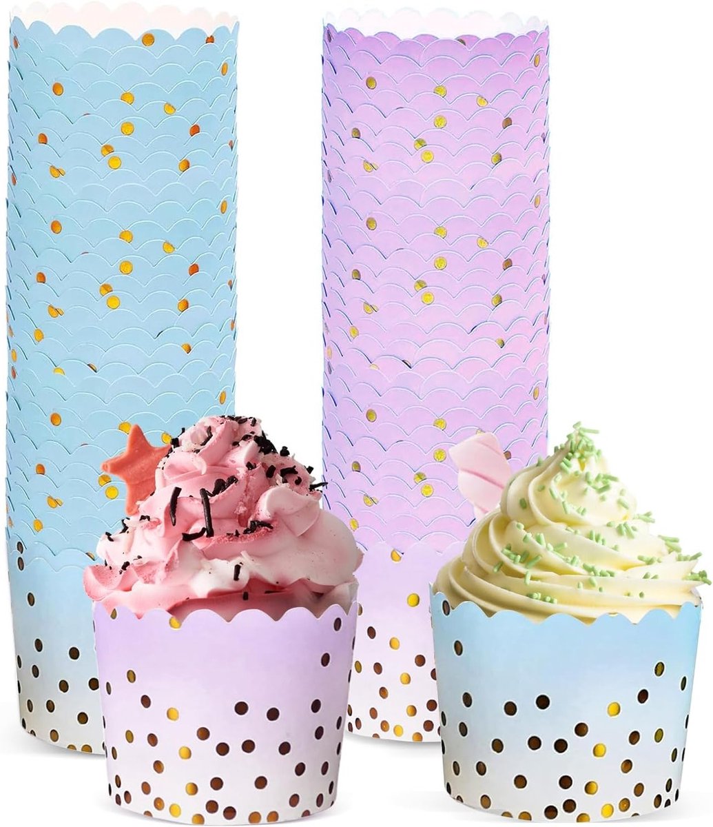 100 Stuks Papieren Muffinvormen en Cupcake Wikkels in Roze en Paars voor Feestelijke Desserts en Taarten