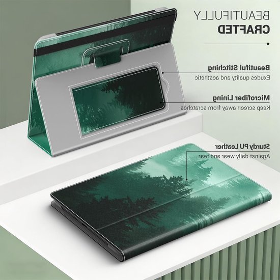 Universele Hoes voor 6.8 en 7 Inch eReaders en Tablets, Geschikt voor Kindle Paperwhite, Kobo Libra en Boox, Lichtgewicht Folio Beschermhoes met Handriem en Kickstand, Groene Bosprint van Merkloos — afbeelding 4