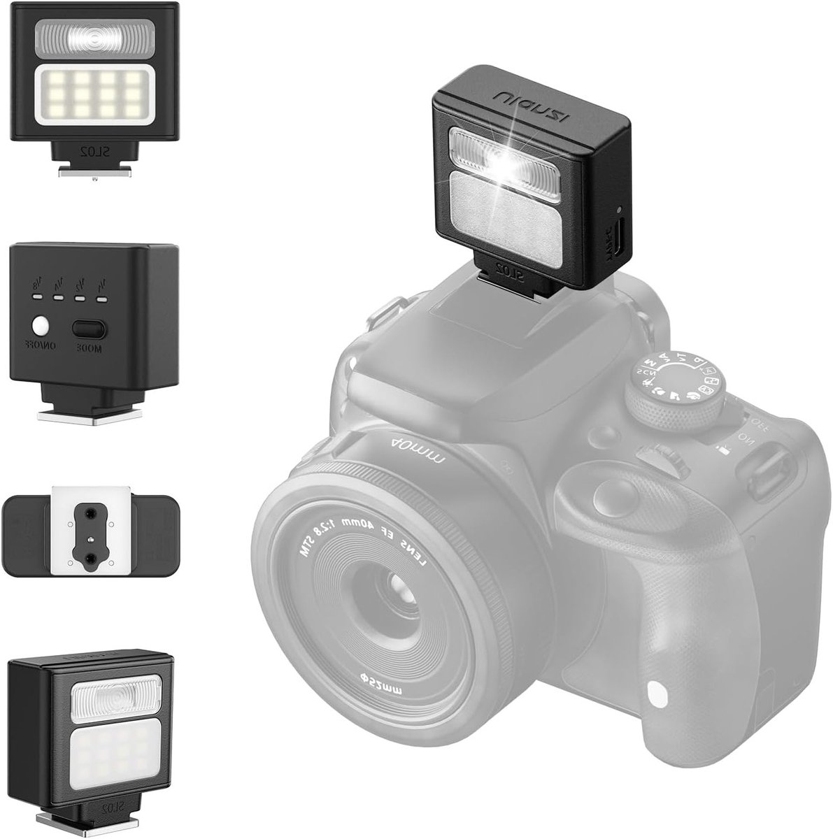 Mini Flash Speedlite met Video Light, GN8 6500K Camera Flitser voor SLR Digitale Camera's, Ideaal voor Fotografie en Videografie met 4 Vermogensniveaus